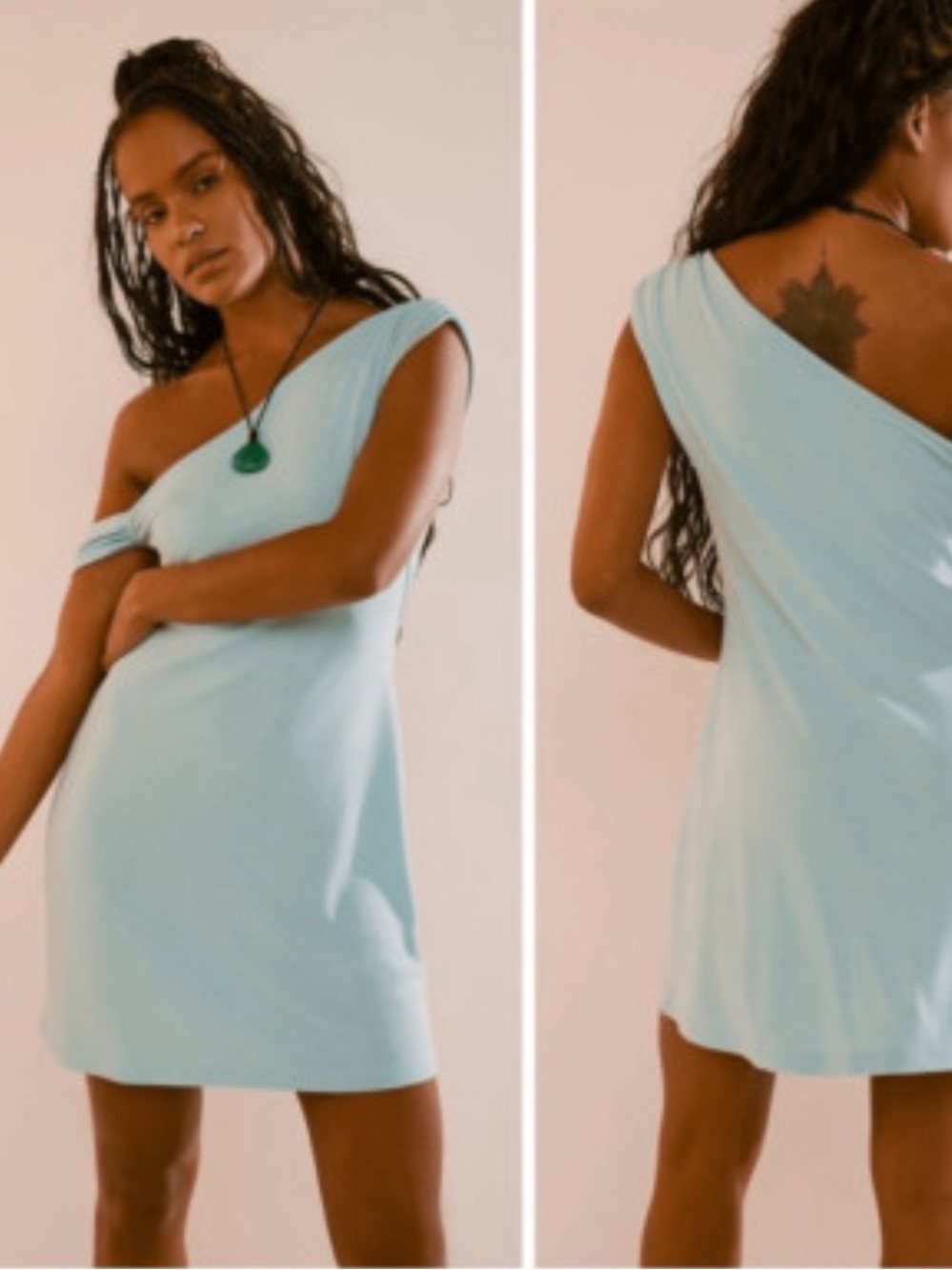 Free People beach One-Shoulder Mini Dress in Splash Blue